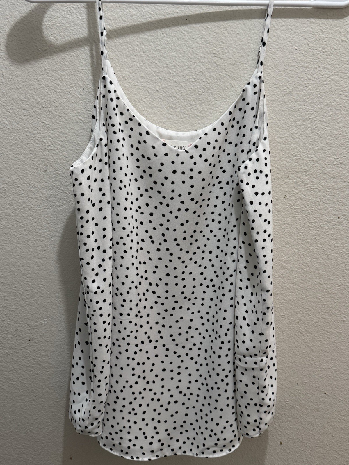Pink Rose Spaghetti Strap Cami White With Poka Dots 2 Layer Thin Material