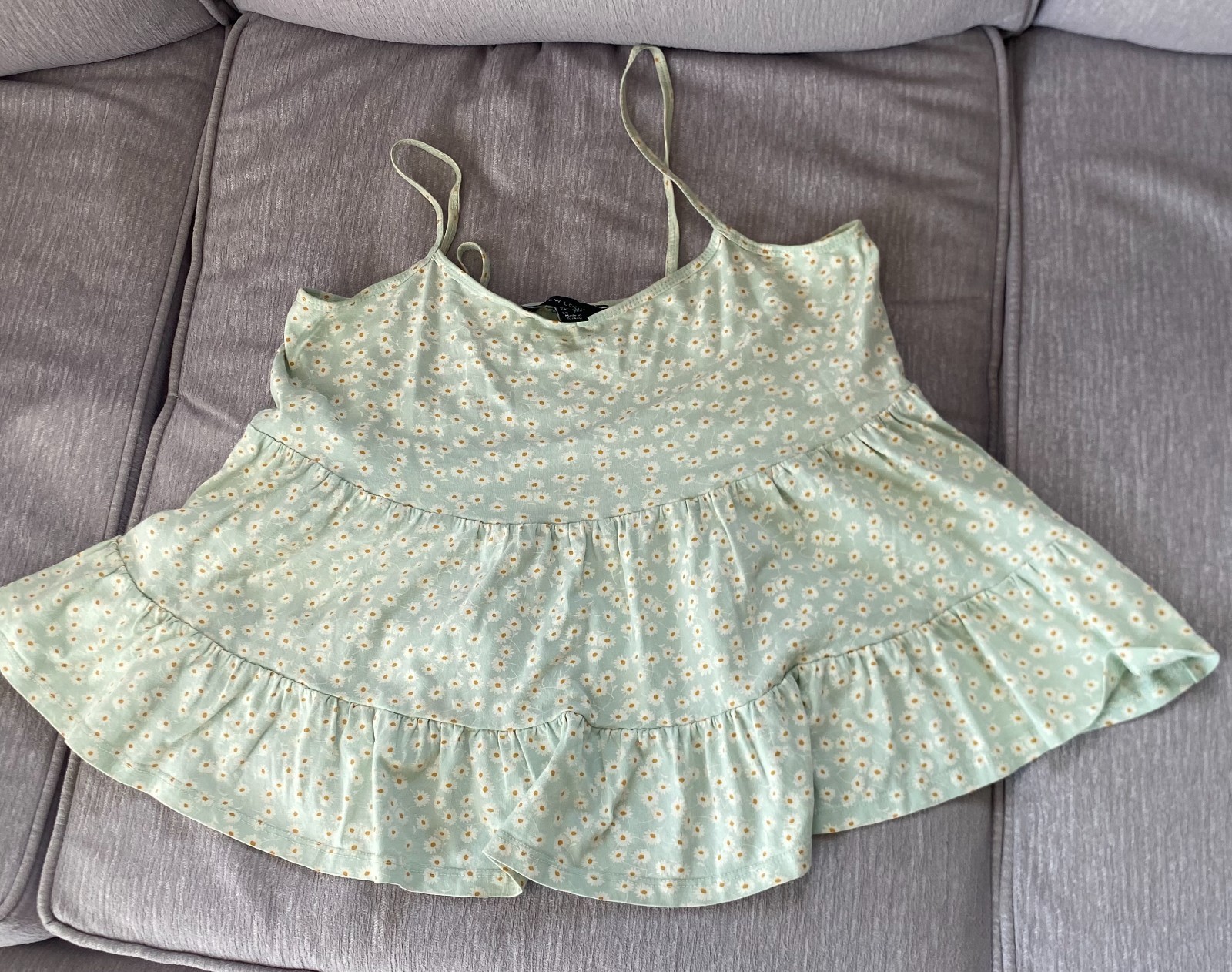 New Look Size 10 Mint Green Daisy Floral Tiered Cami Top 100% Cotton