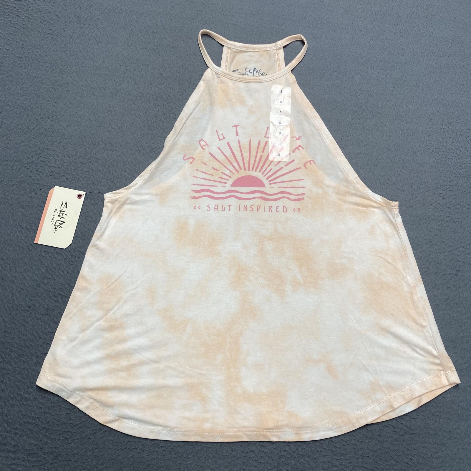 Salt Life Tank Top Womens Small Orange Halter Live Salty Sun Graphic Beach