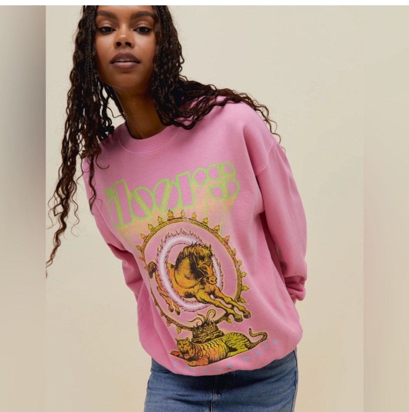 Daydreamer The Doors Stranger Days Pink Sweatshirt Fleece Lined Size Medium