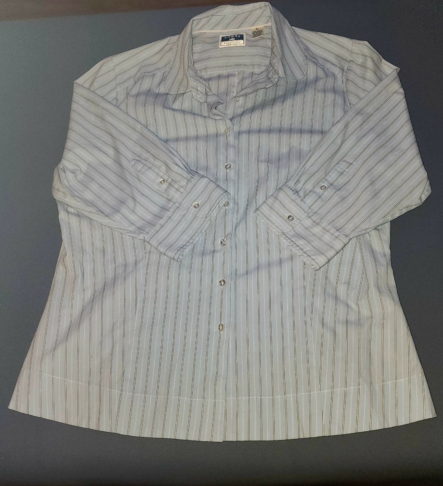Riders by Lee Women’s XL Blue Striped Button Down Shirt Easy Care Stretch Blouse
