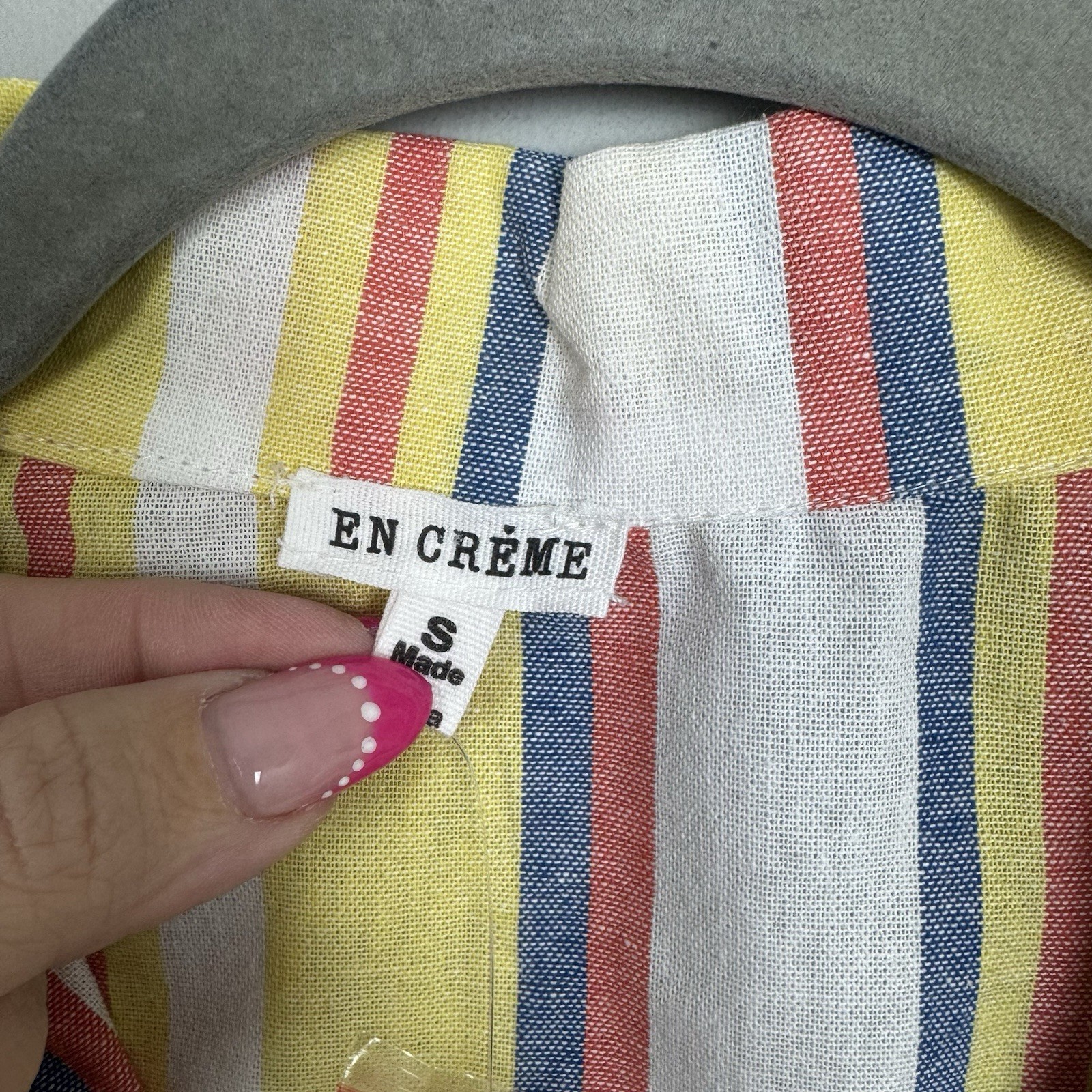 EN CRÈME | NEW Sleeveless Yellow Striped Button Front Crop Top Women’s Size S