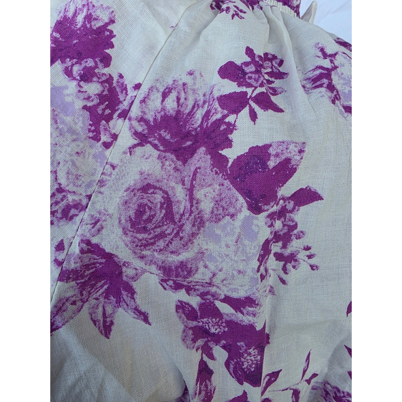 Flying Tomato Purple Floral Off The Shoulder Smocked Peplum Blouse Cotton Medium