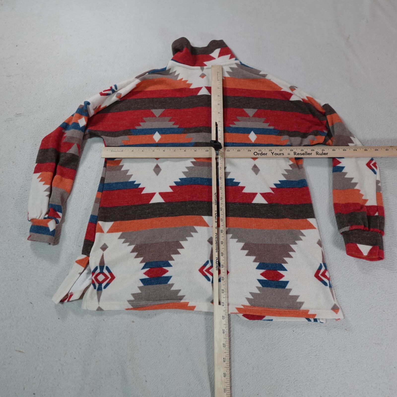 Aztec Cardigan Shirt Small Red Southwest Outdoor Hike Camp Hippie Western