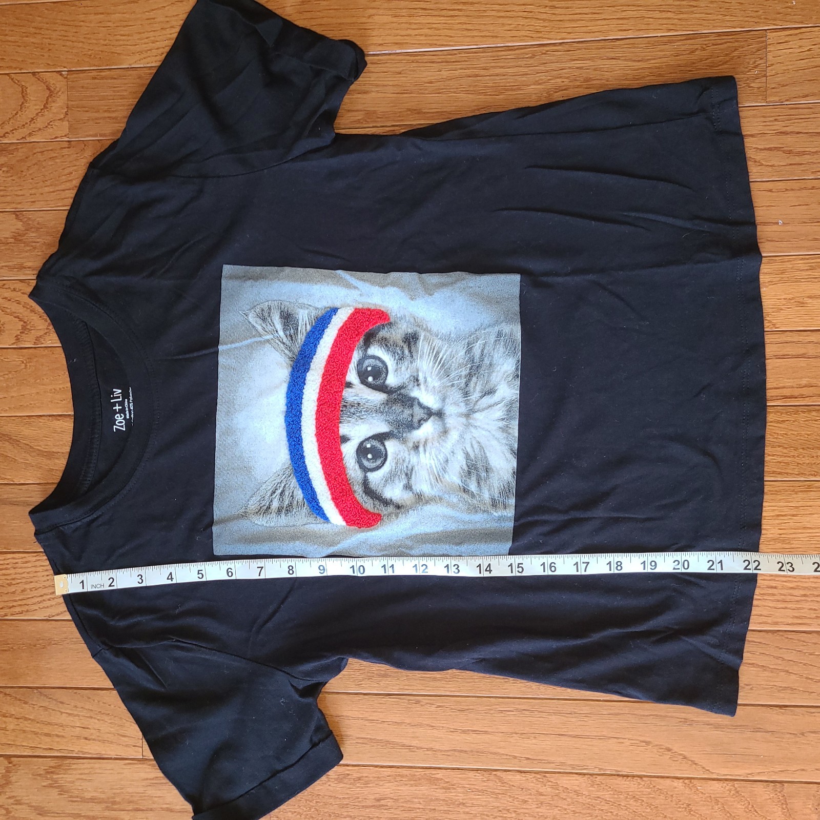 Zoe+Liv Kitty Cat W/ Jogging Head band Fuzzy red white blue Black tshirt Sz Lg