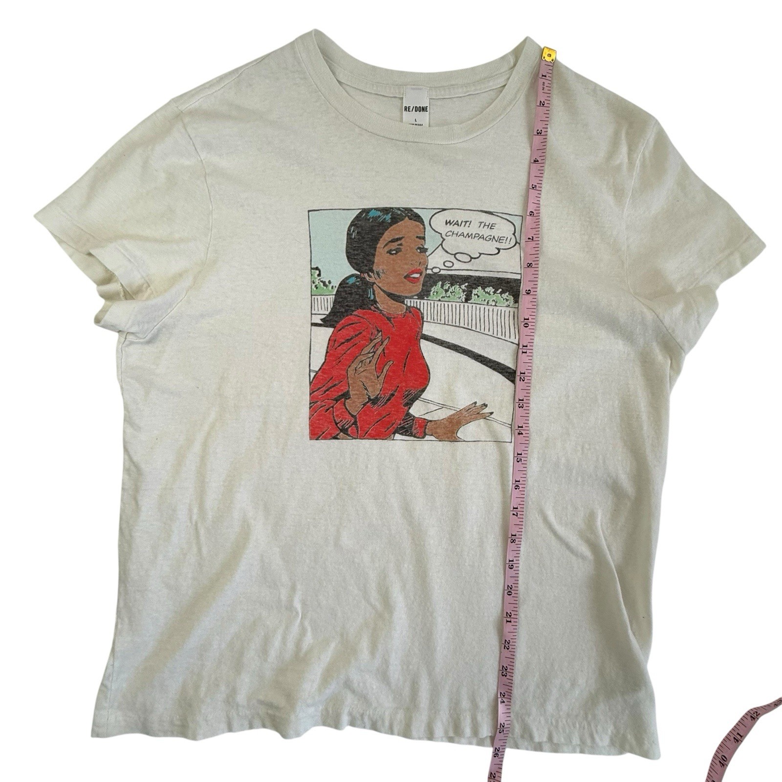 RE/DONE 70s Loose Tee Wait The Champagne Graphic Comic T-shirt Vintage Wash L