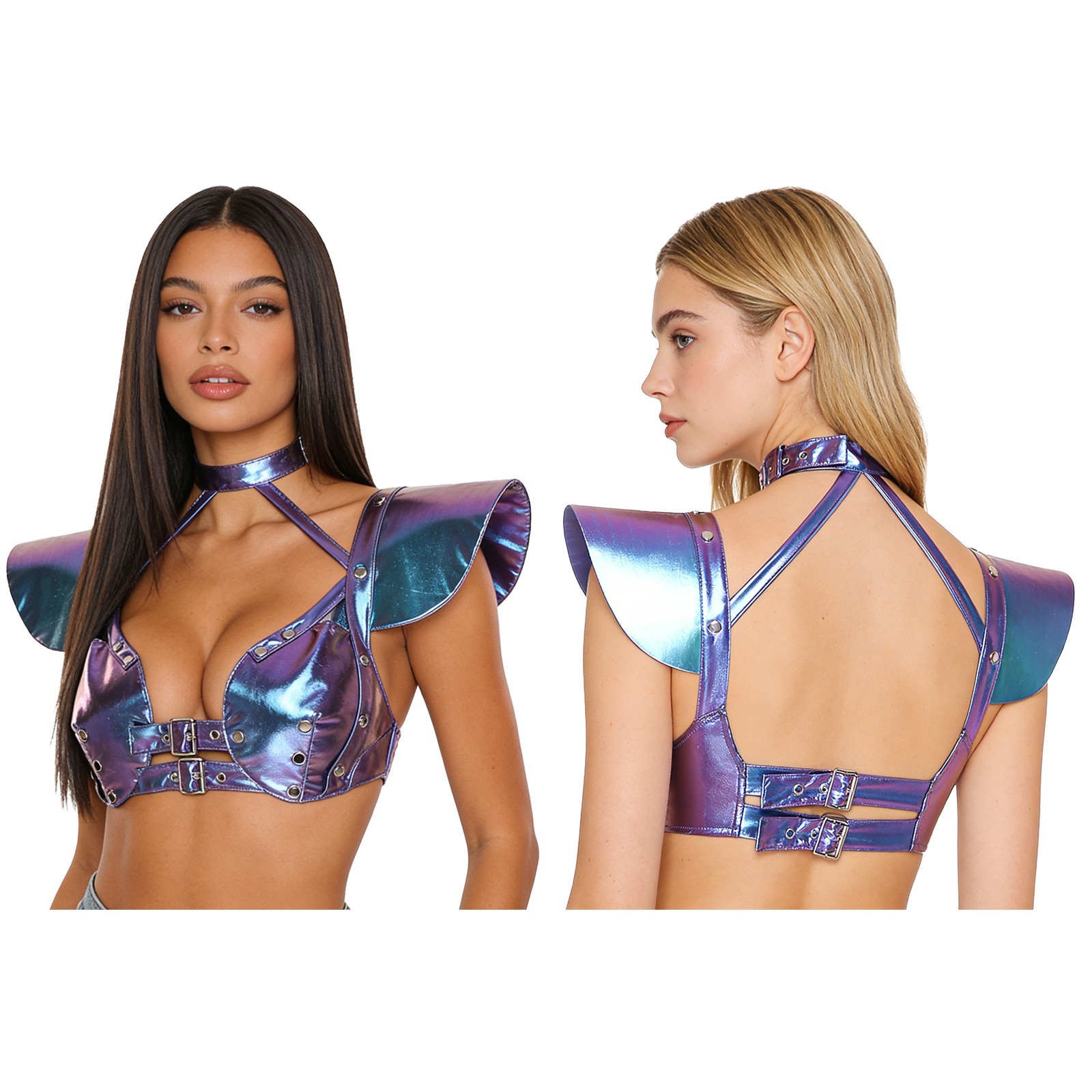 Women Vest Armor Bustier Patent Top Latex Nightwear Shiny Party Halter Glossy