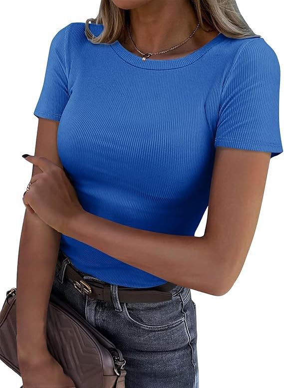Women’s Crew Neck T-shirt Short Sleeve Basic Plain Tee Soft Stretch Top