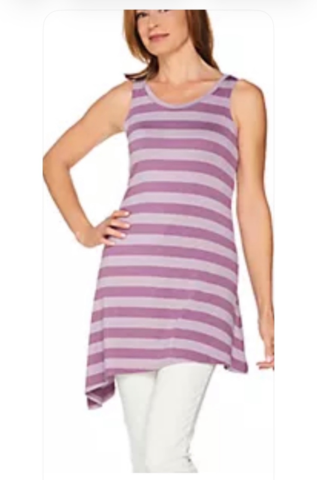 LOGO Layers by Lori Goldstein Striped knit Top w/Asymmetric Hem XL new
