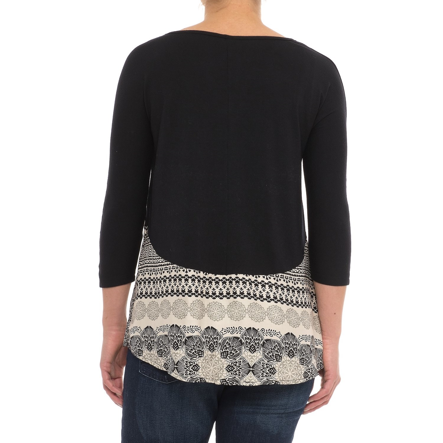Apropos Womens size M Black/White Print 3/4 Sleeve Hi-Low Blouse Top NEW