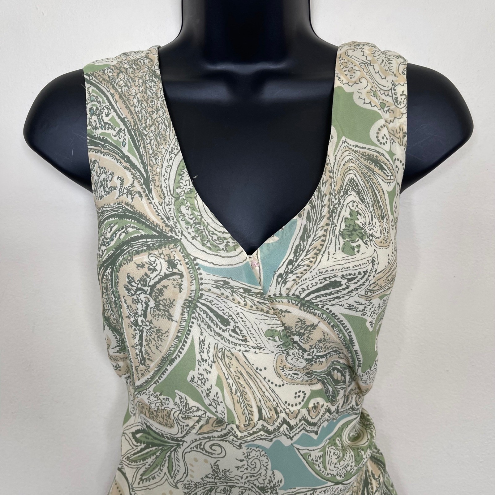 Vtg Evan Picone Paisley Sleeveless Blouse 12 Green Babydoll Y2K Fairy Grunge