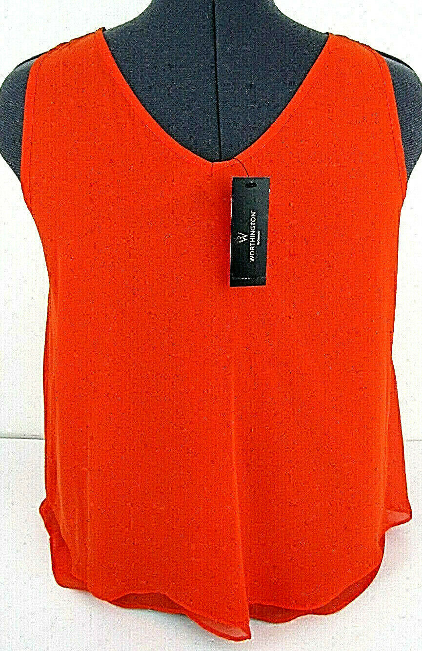 Worthington 1X Orange Round V back Tank Cami Sleeveless Lined Shell Solid New