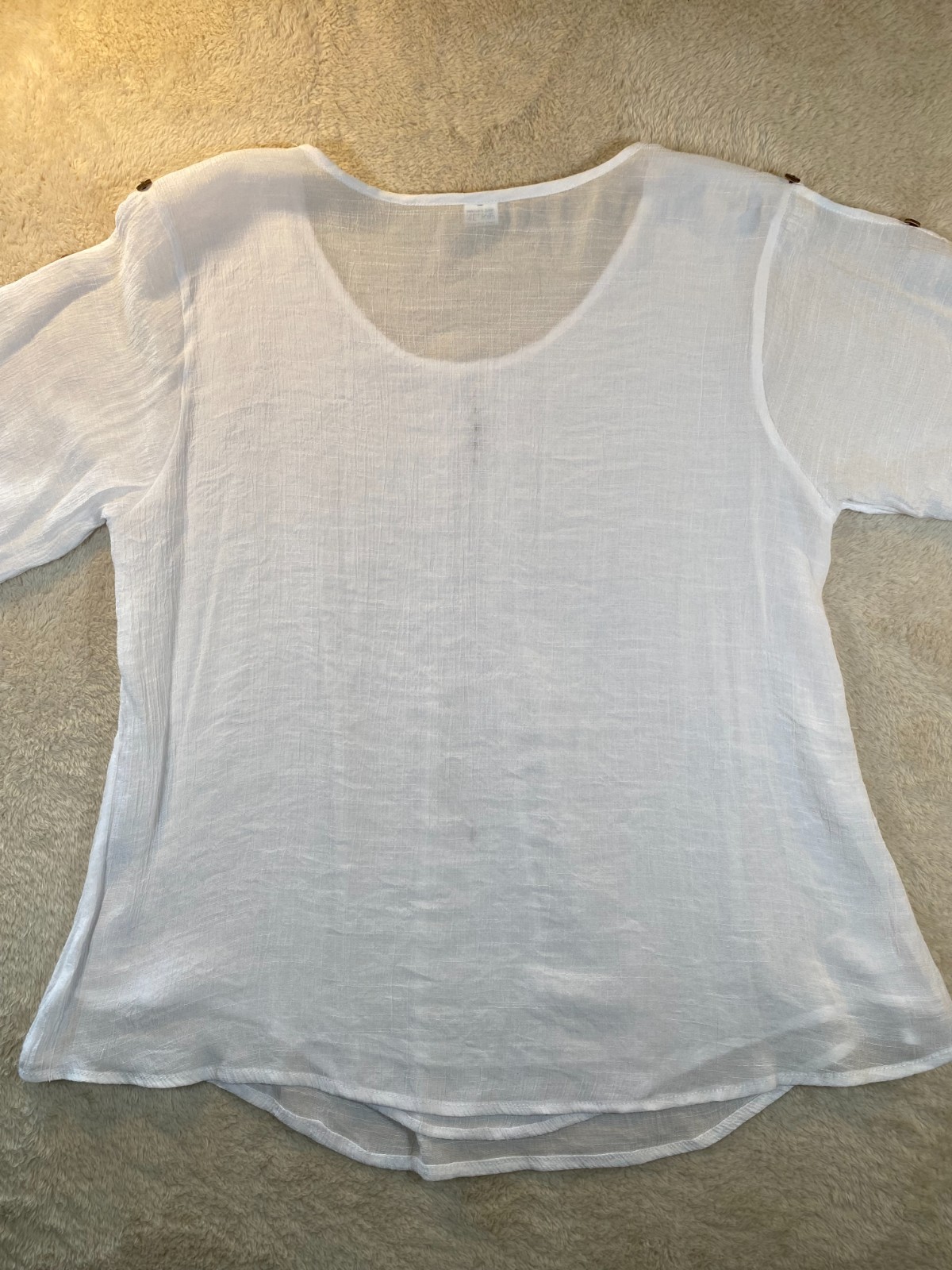 Silk and Cotton Blend Blouse Pintuck Button Accented Sleeves