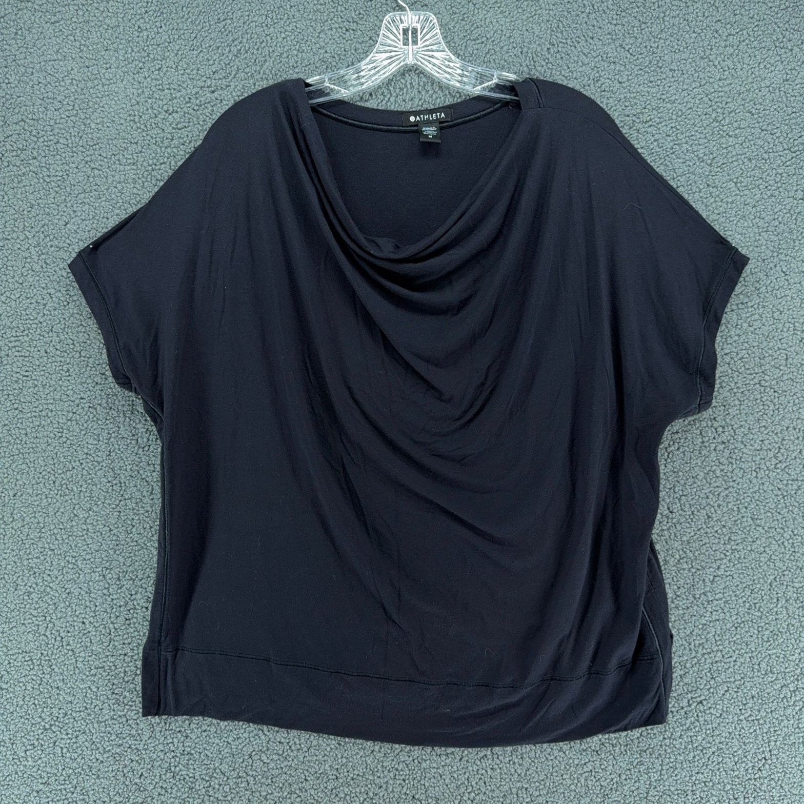 Athleta Relaxed Weekender Tee Womens M Black Cowl Neck Short Sleeve Pullover
