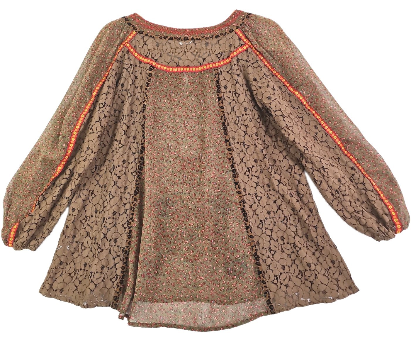 Ivy Jane ~Woman Size S~ Multicolor Embroidered Balloon Sleeve Blouse Boho Top.