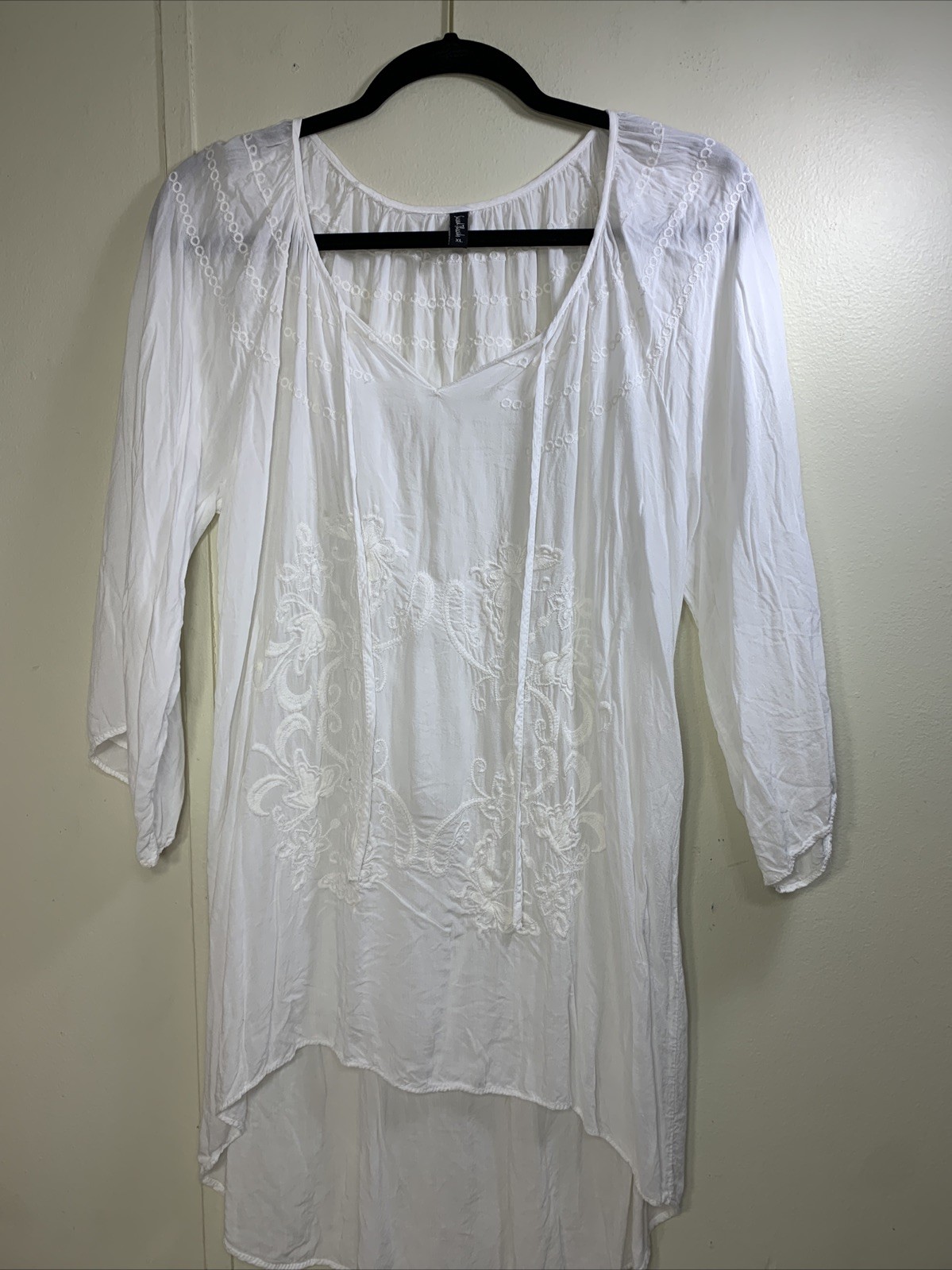 Sacred Threads Semi Sheer Tunic Top XL Butterfly Boho Hippie Costal Fairy Nature