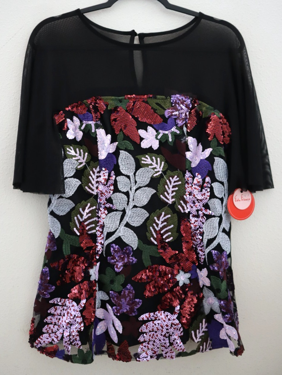 Eva Franco Anthropologie Sz L Black Tempest Bloom Floral Sequin Sophie Top $160