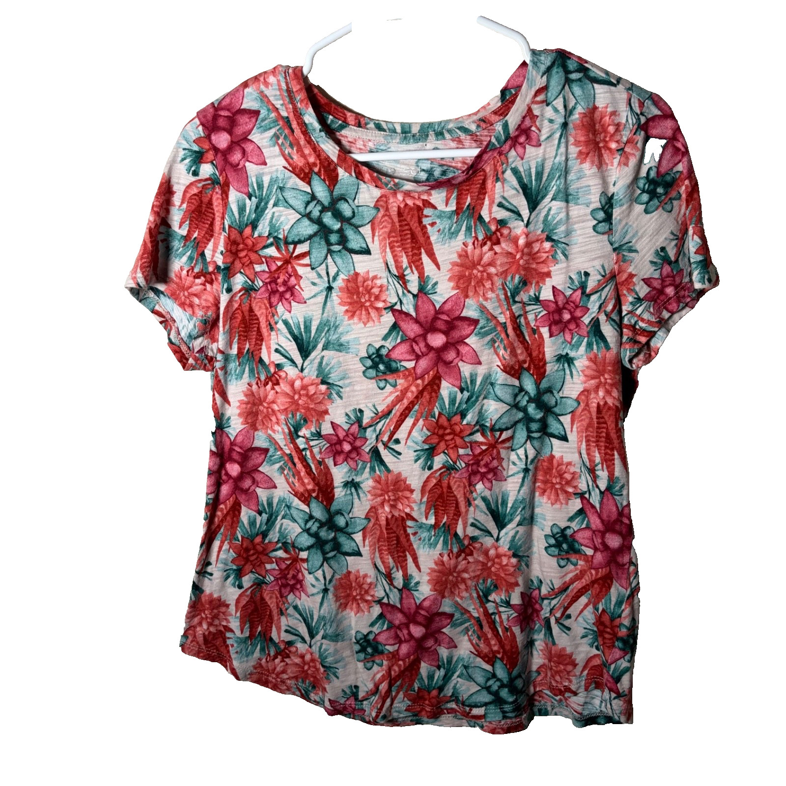 Blue Sol T-Shirt Women’s Large Floral Short Sleeve Printed Boho Casual Shirt