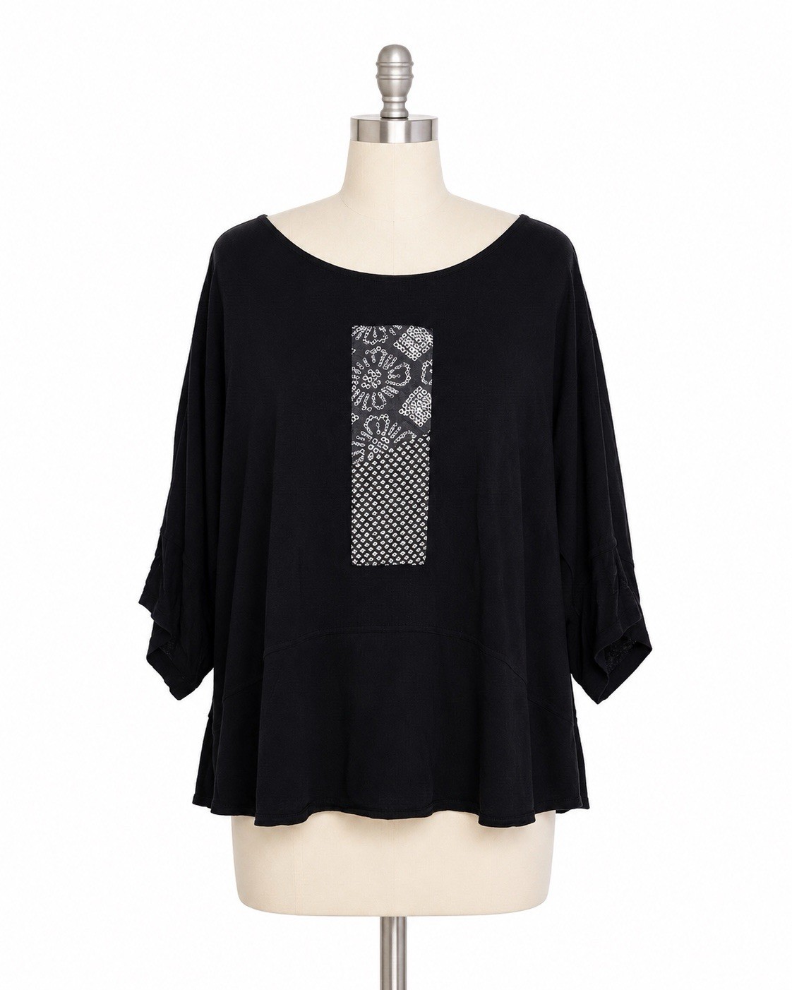 Yasuko Tunic Top Womens S/M Abstract Print Boxy Black Art To Wear Lagenlook