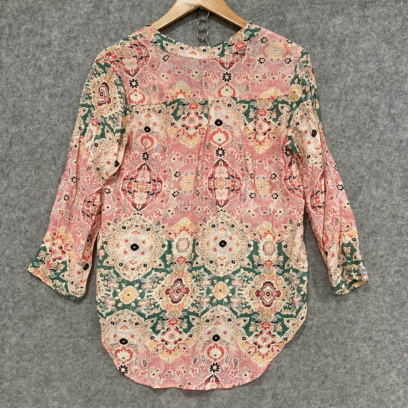 Caroline Morgan Blouse Womens 8 Multicolour Floral V Neck 3/4 Sleeve Tunic 47925