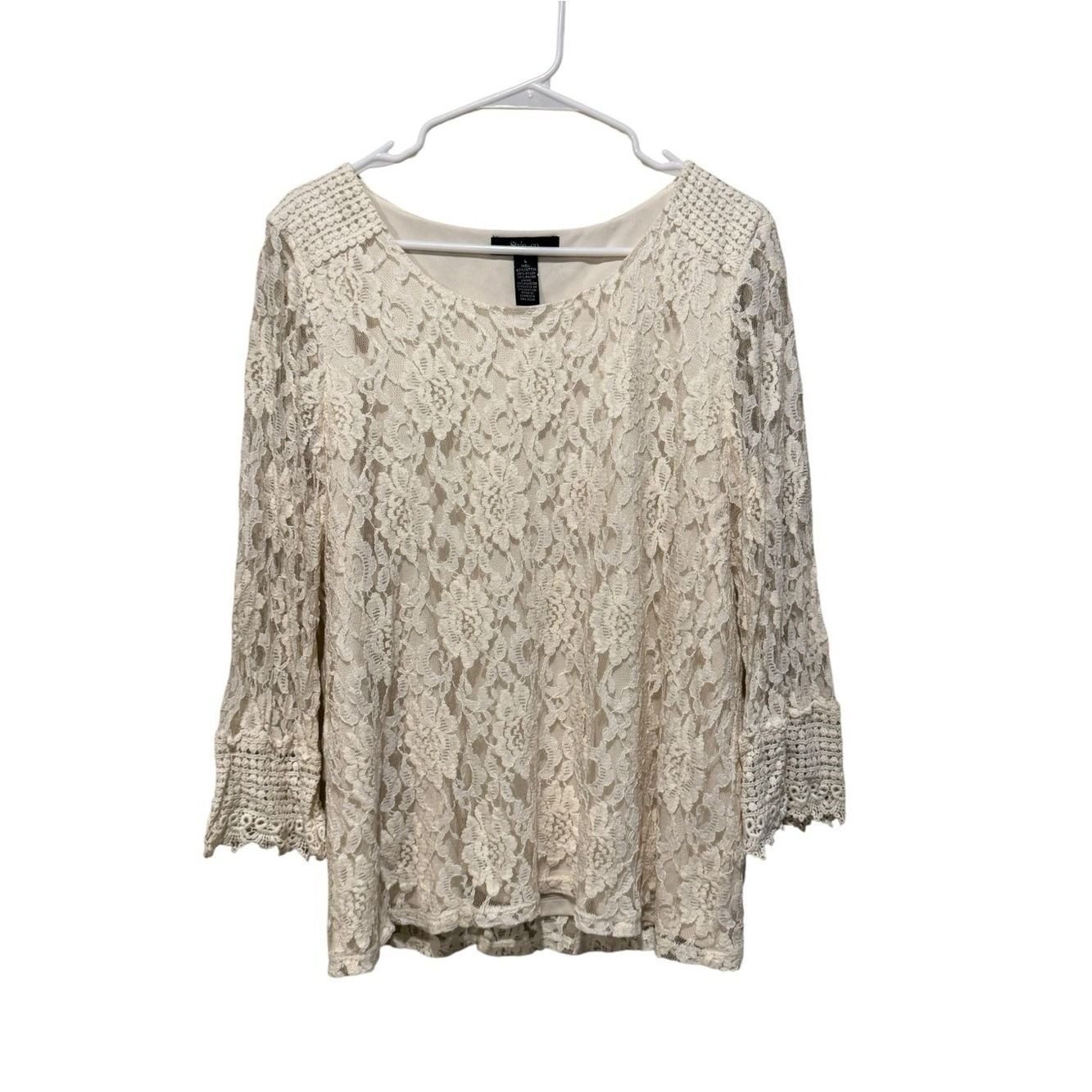 Style & Co. Cream Lace Crochet-Trim Blouse