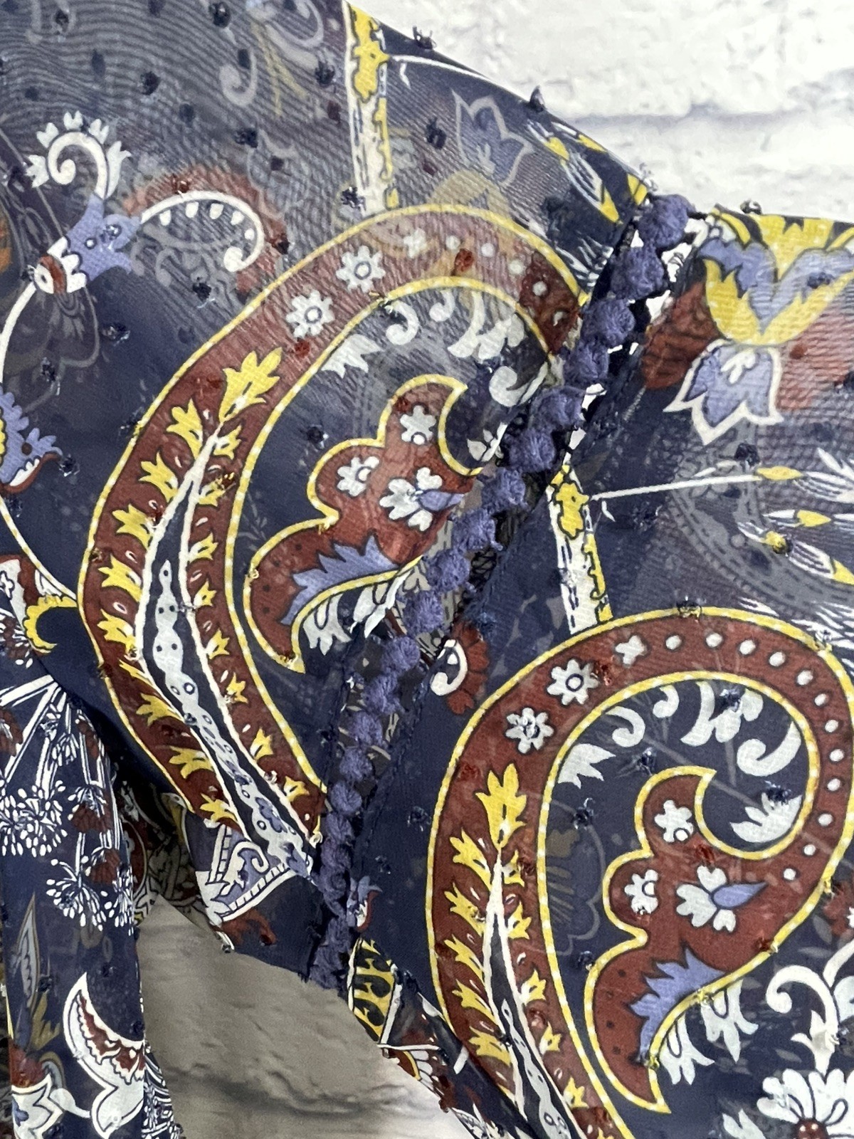 Style & Co Blue Multicolor Boho Floral Paisley Sheer Swiss Dot Blouse Women’s 1X