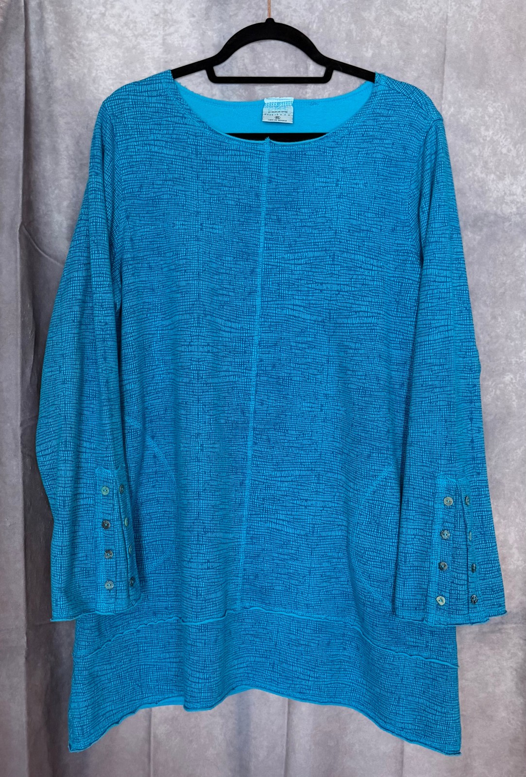 CMC Color Me Cotton Tunic Top XL Teal Abstract Textured Cotton Stretch USA