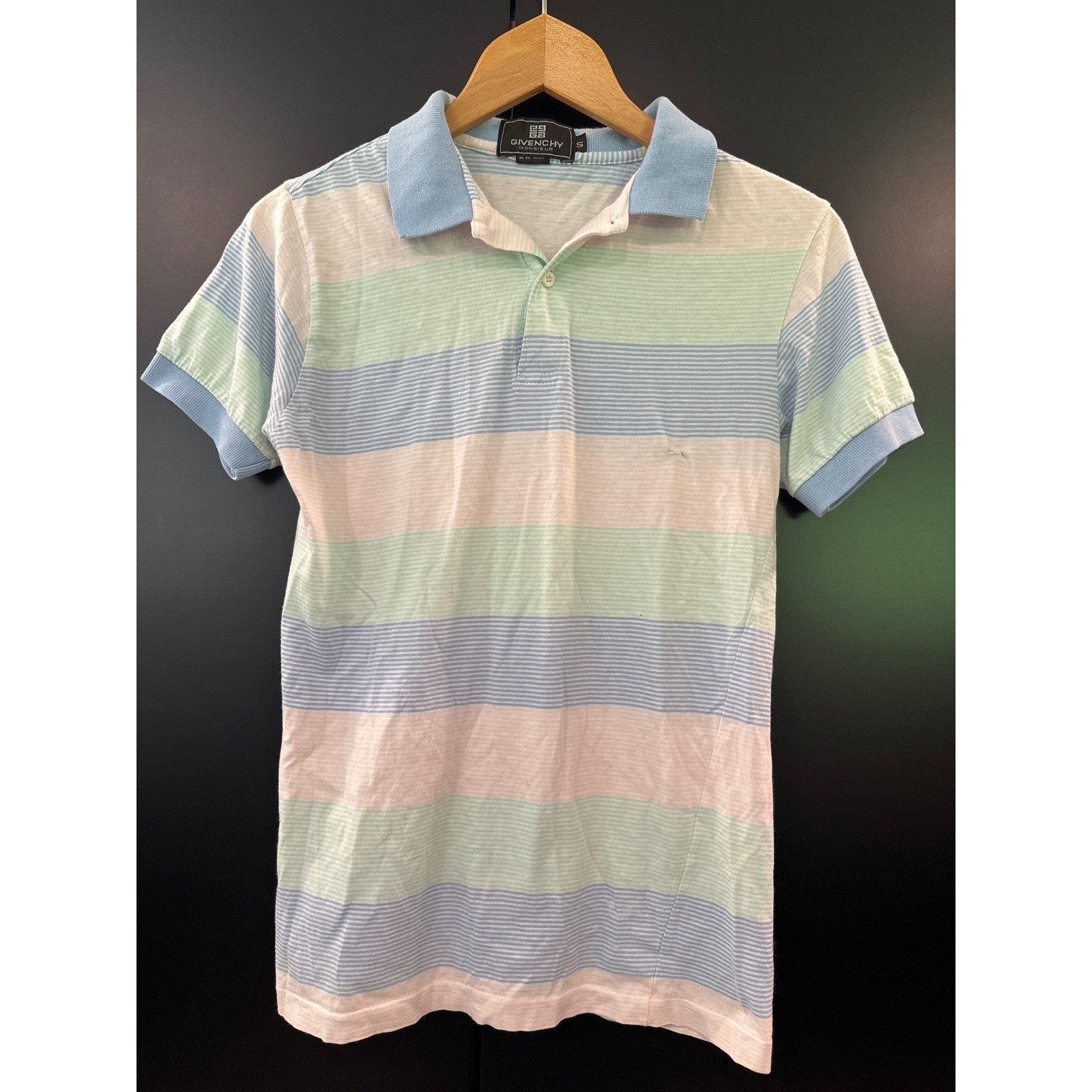 Givenchy Monsieur Vintage Pastel Striped Polo Shirt Blue Green Pink Womens S