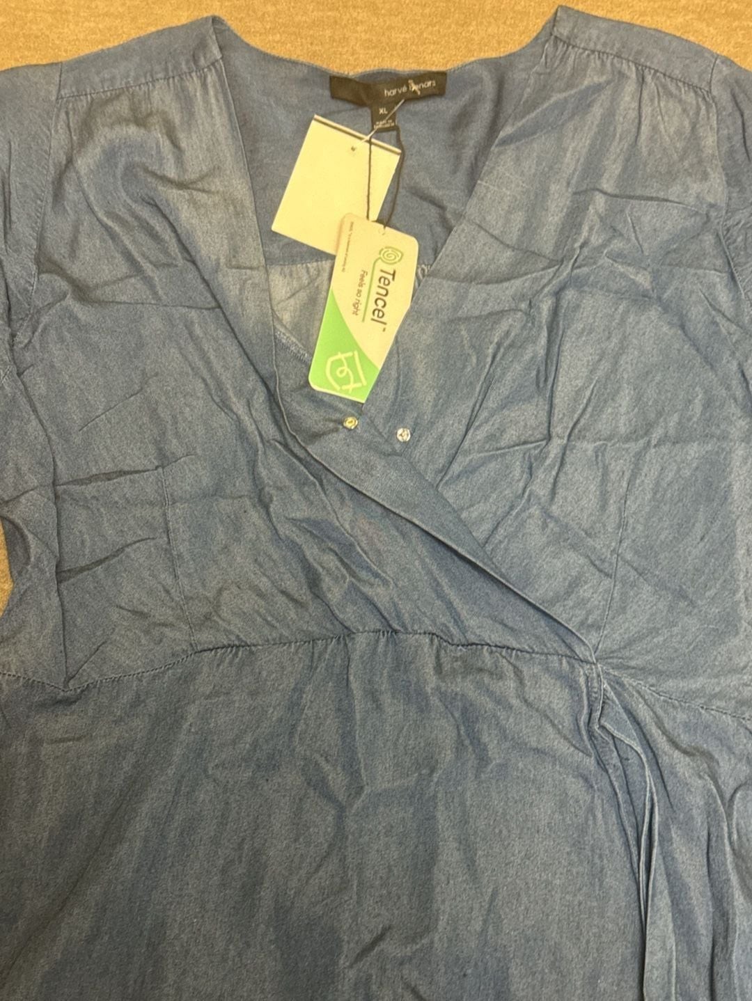 Harvé Benard Tencel Chambray V-Neck Wrap Blouse