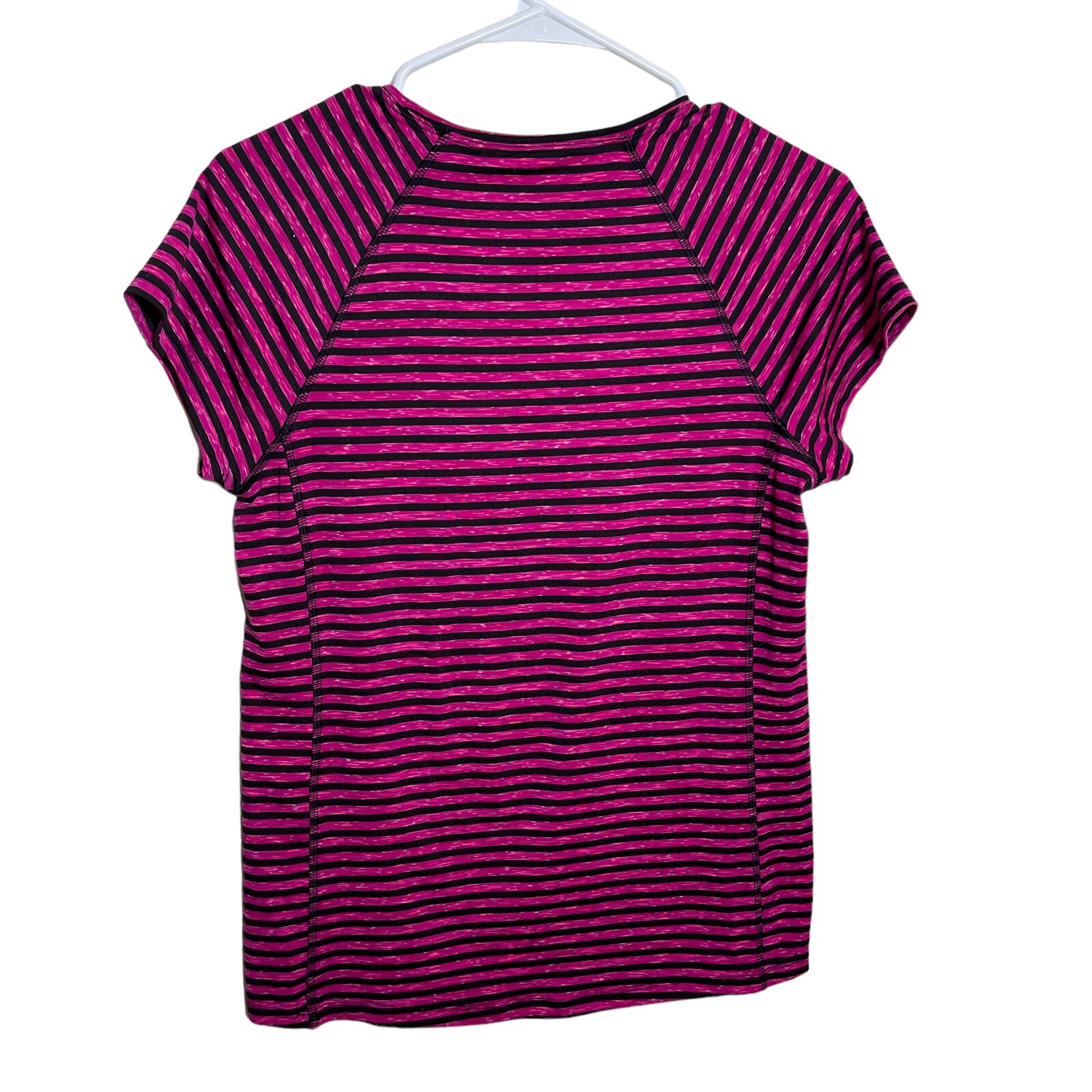 Vogo Athletics T-Shirt Women’s Medium Pink Black Stripe Short Sleeve Top Active