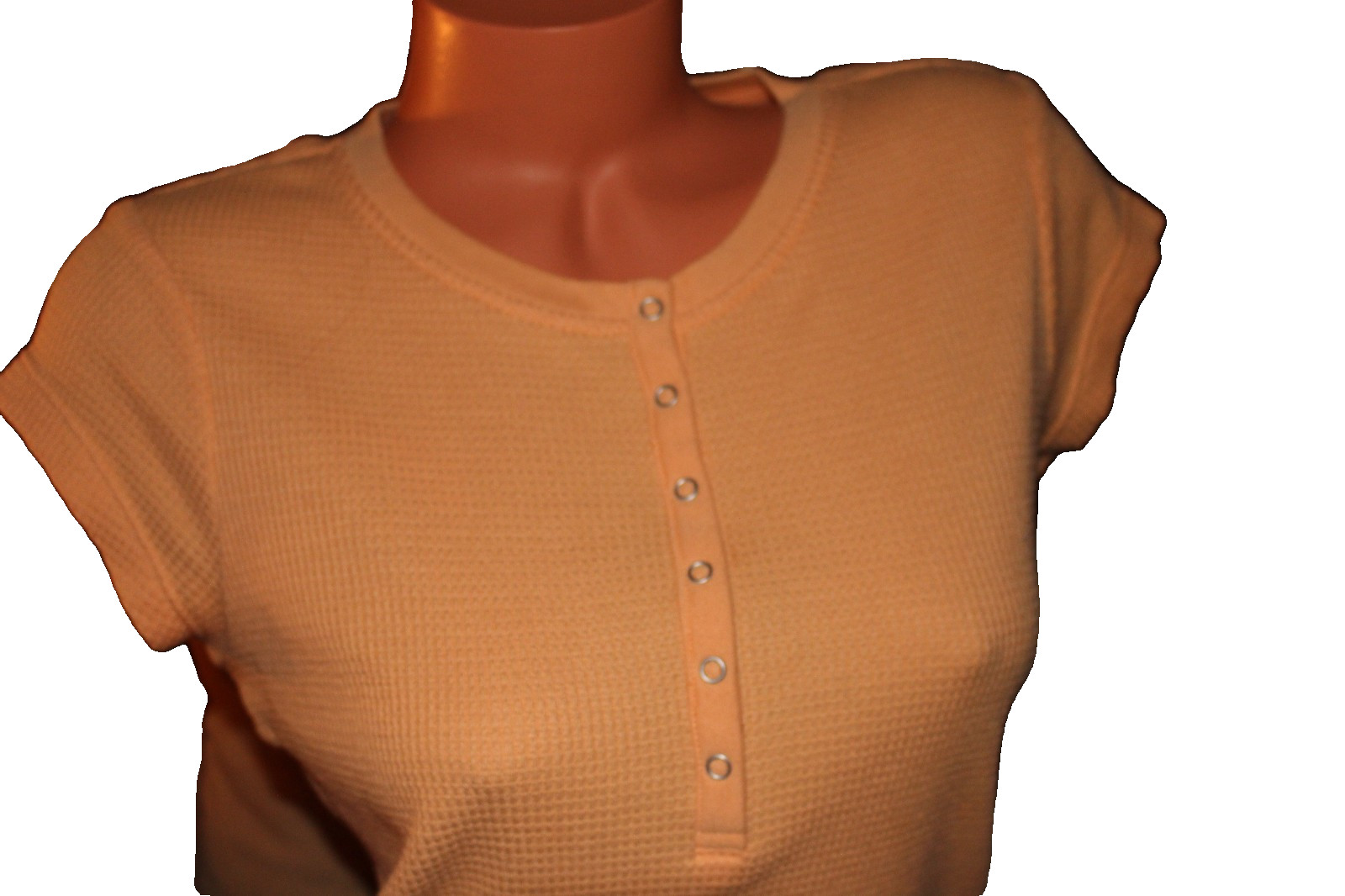CALVIN KLEIN Cap Sleeve Ribbed Waffle Knit Cotton Blend Henley Top Size Large