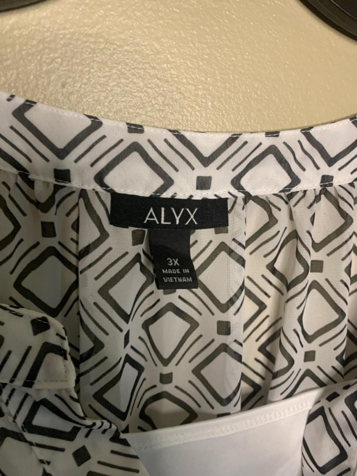 ALYX White Tunic with Black Geometric Print and Purple Sleeve Panels