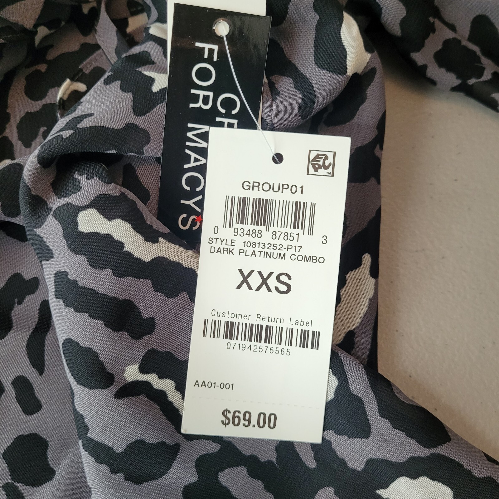 Bar III Women’s Ruffled Tie Cinched Sleeves Animal Print Blouse XXS