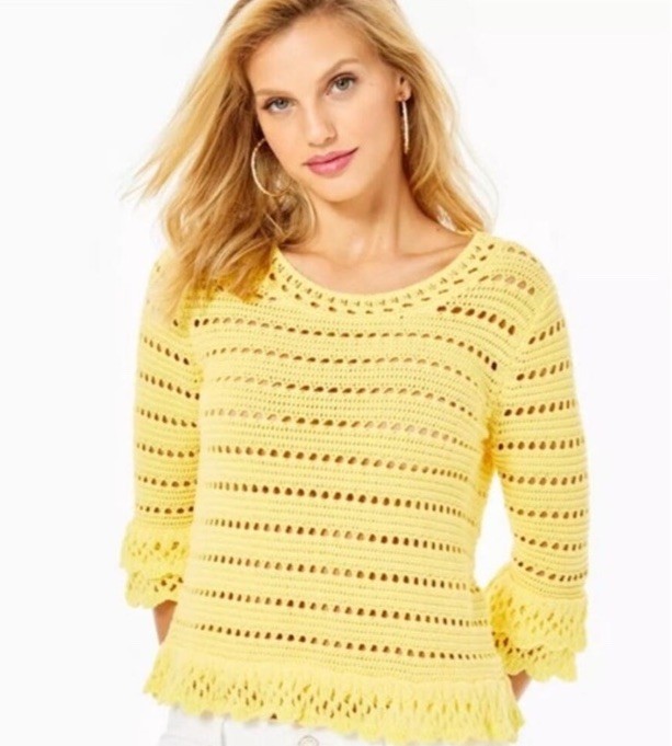 Lilly Pulitzer Crochet S Open-Knit Ruffle Sleeve Sweater in Sunshine Yellow