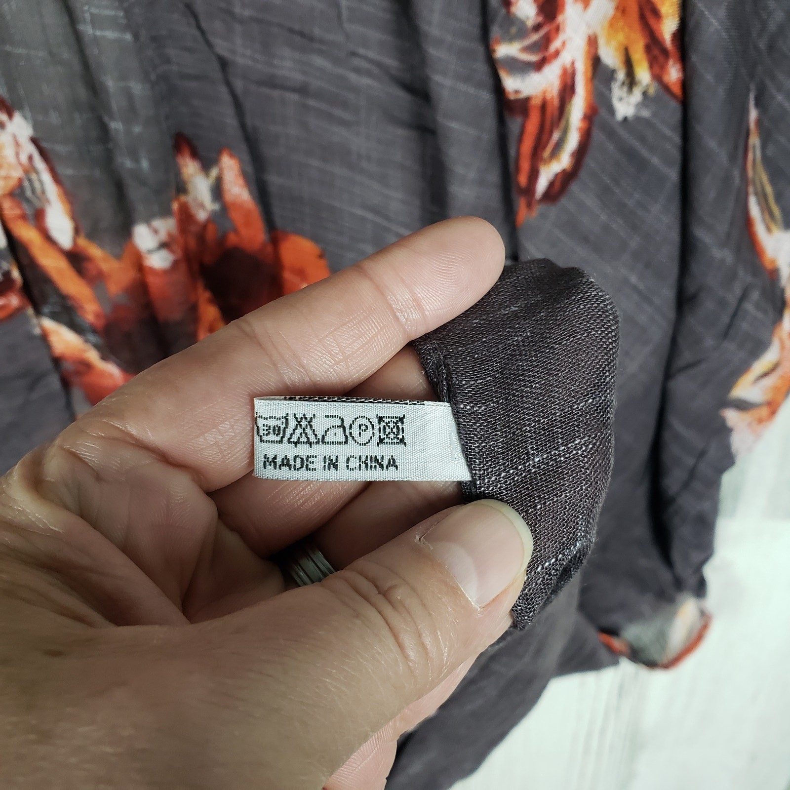 New Gray Floral Print Open Front Boho Flower Lightweight Kimono Women’s One Size