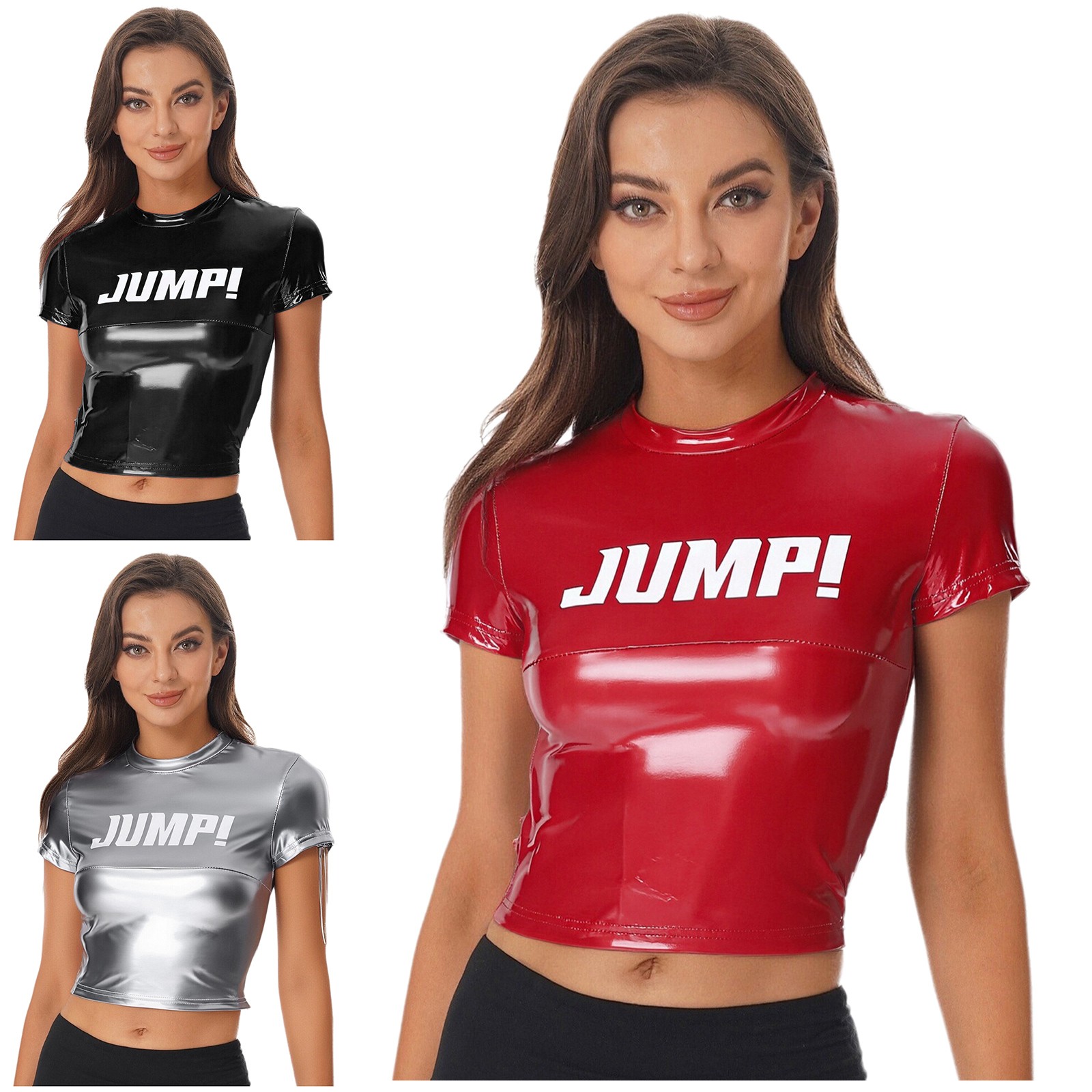 Womens Blouse Event Crop Top Club T-shirt Shirt Print Crew Neck Letter Cropped
