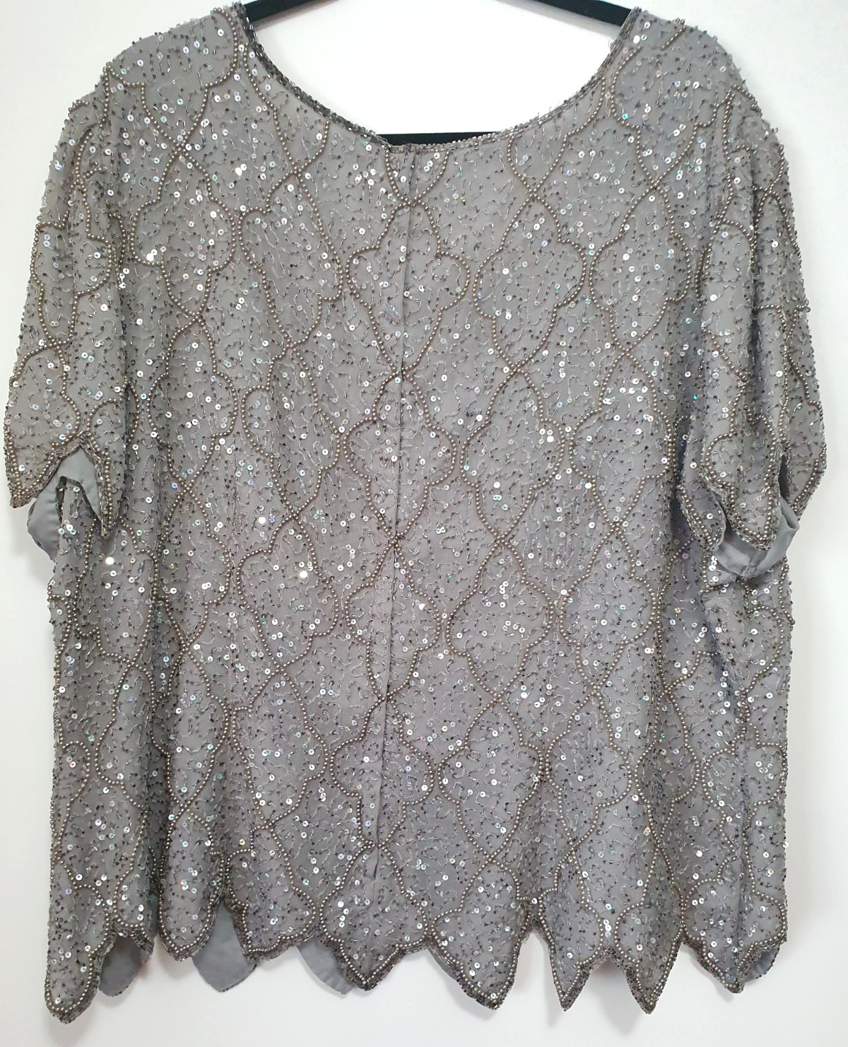 Adrianna Papell Occasions Silk Beaded Sequin Evening Top Silver Gray Size 22W