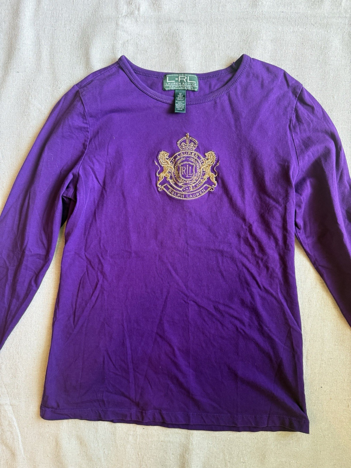 Lauren Active Ralph Lauren Women’s M Purple L/S Crewneck Lion Logo Tee