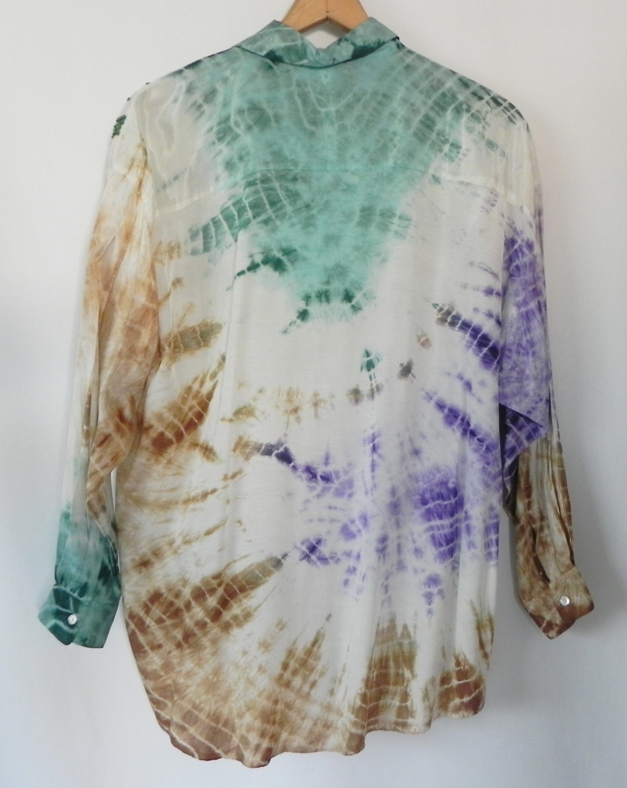 High Advantage Button Down Shirt Tie-Dye Long Sleeve Sequin Trim Size 3X(Fits1X)