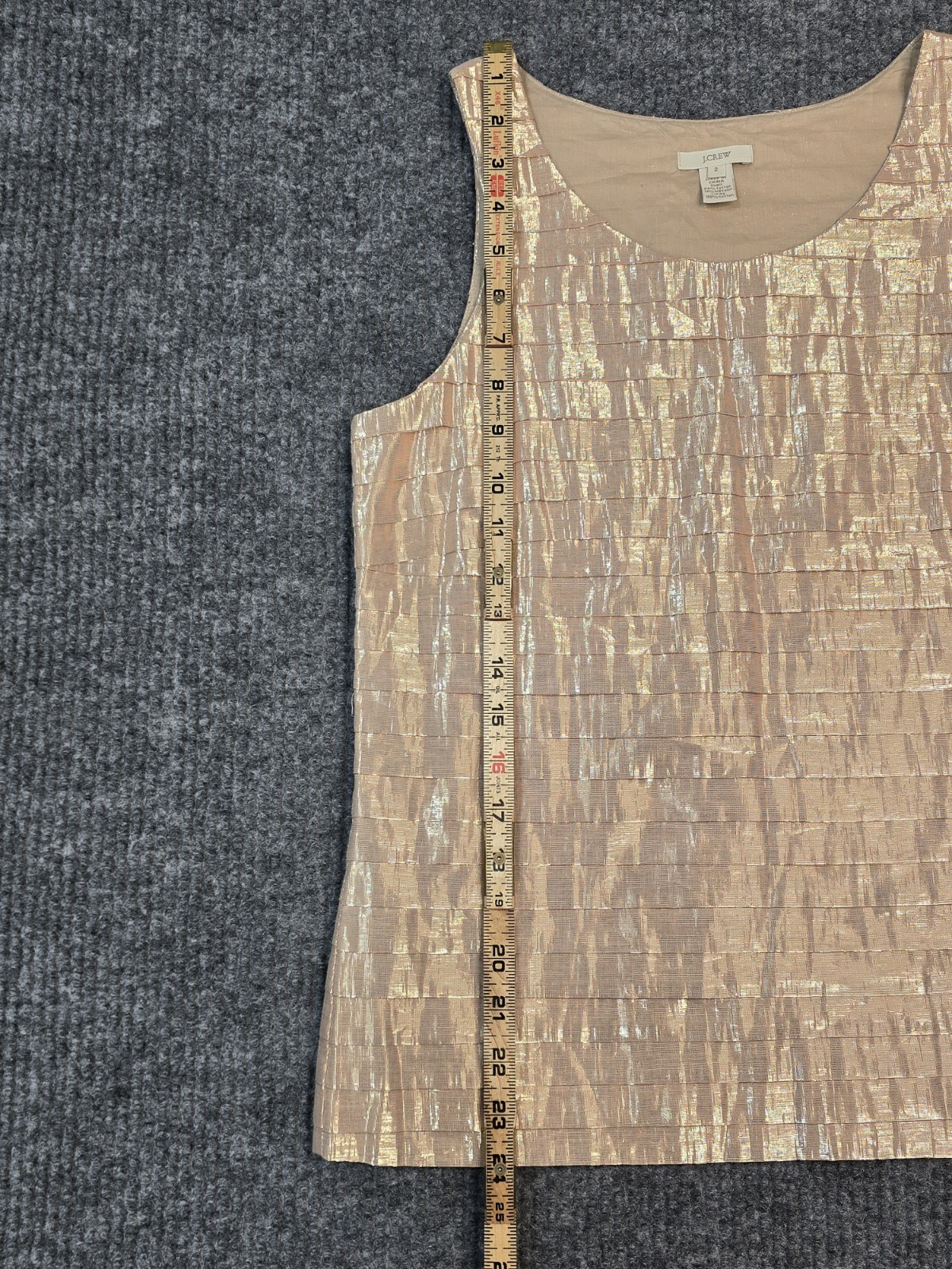 J CREW Rose Gold Strati Shell Tiered Metallic Pleated Cotton Tank Top Size 2