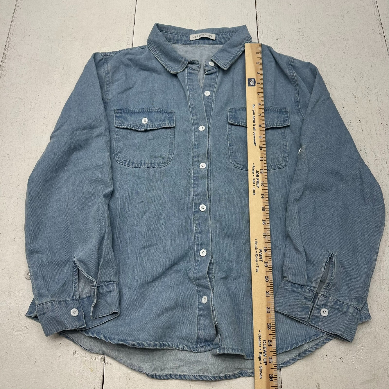 Miss Sparkling Blue Light Wash Denim Button Up Long Sleeve Shirt Women’s Size XL