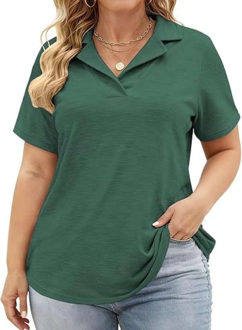 V-neck Casual Polo Minimalist Women’s Summer Short Sleeves Breathable Top XL-5XL