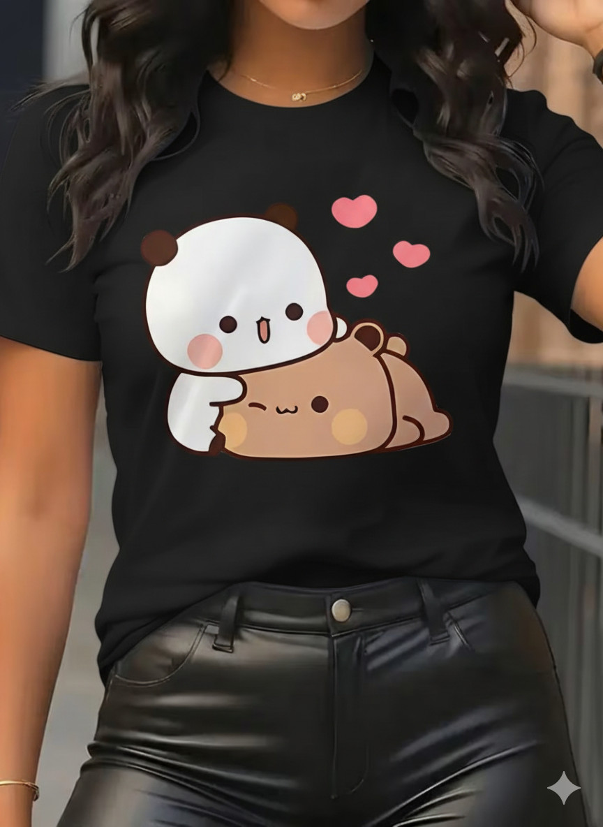 Women Cute Brown Bear T-Shirt Bubu Dudu Casual Short Sleeve All Season Tee