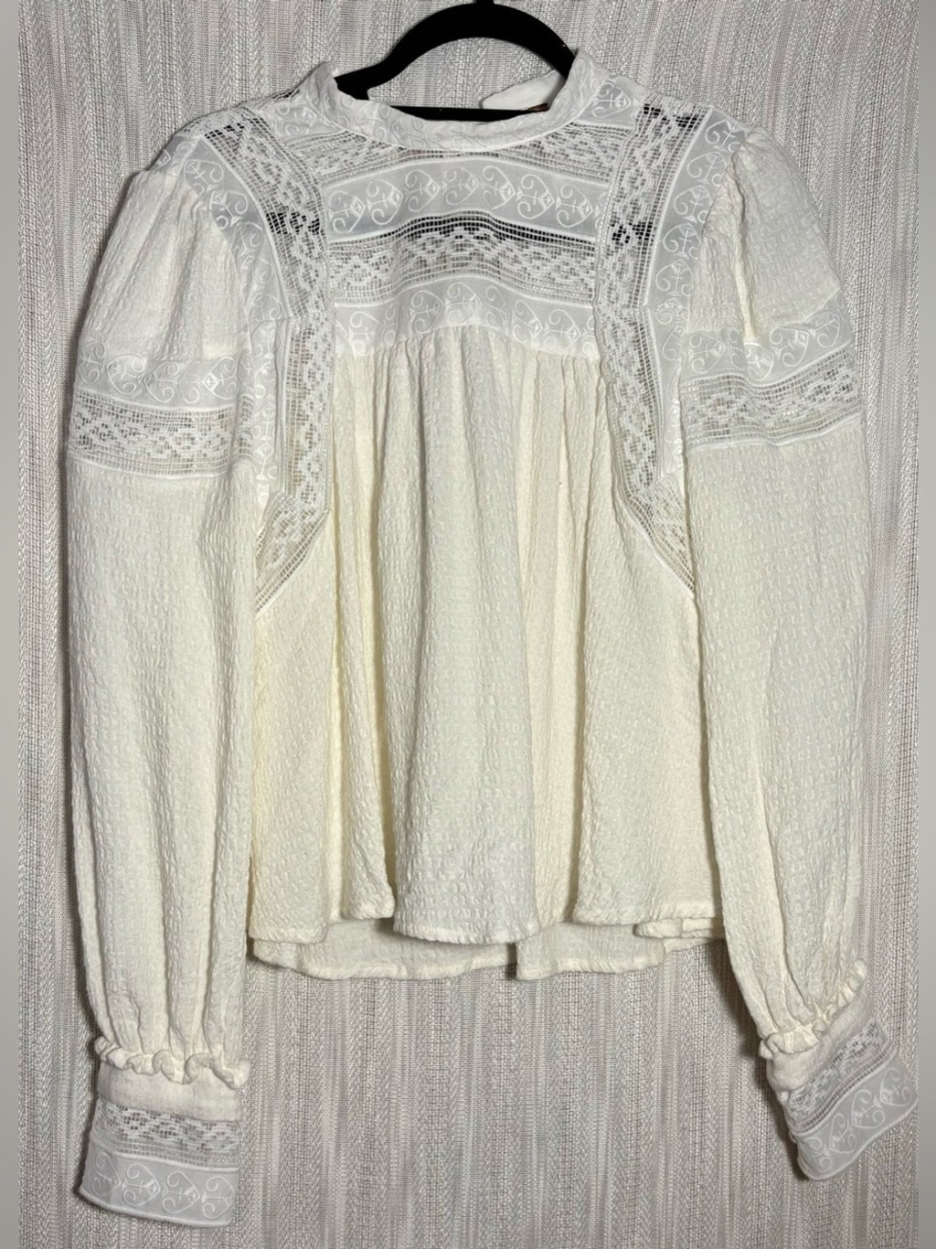 Free People It Takes Two Cream Lace Yoke Peasant Blouse XS