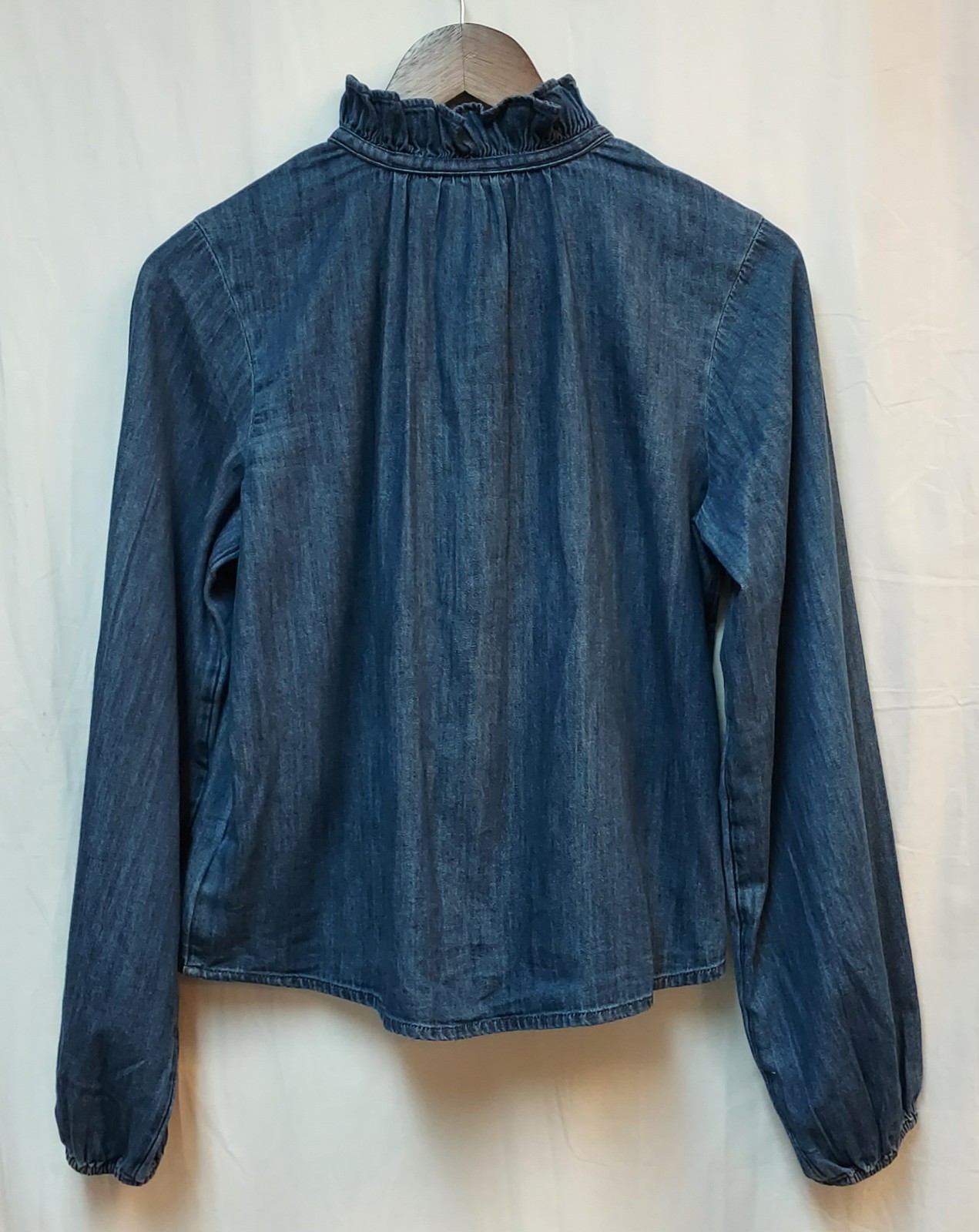 NWT Gap Relaxed Denim Blouse, M, Dark Wash, Ruffle Neck, Button Front, Western