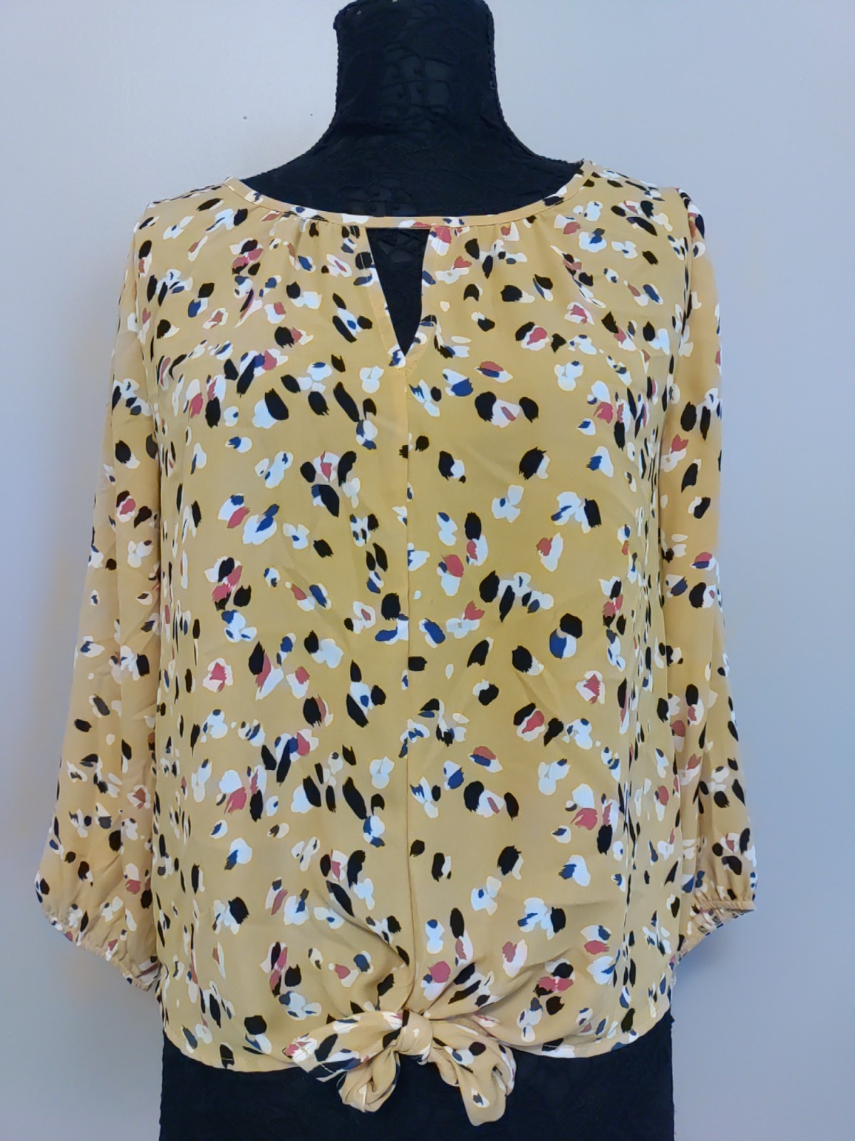 West Kei Women Yellow Multicolor Pattern Bottom Tie Bright Top Size S