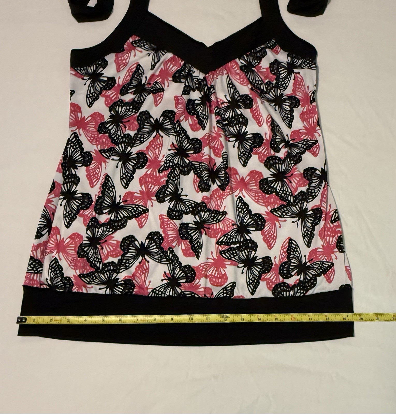 StudioY Women’s L Halter Top Adjustable Tie Crossover Butterfly Black Pink White