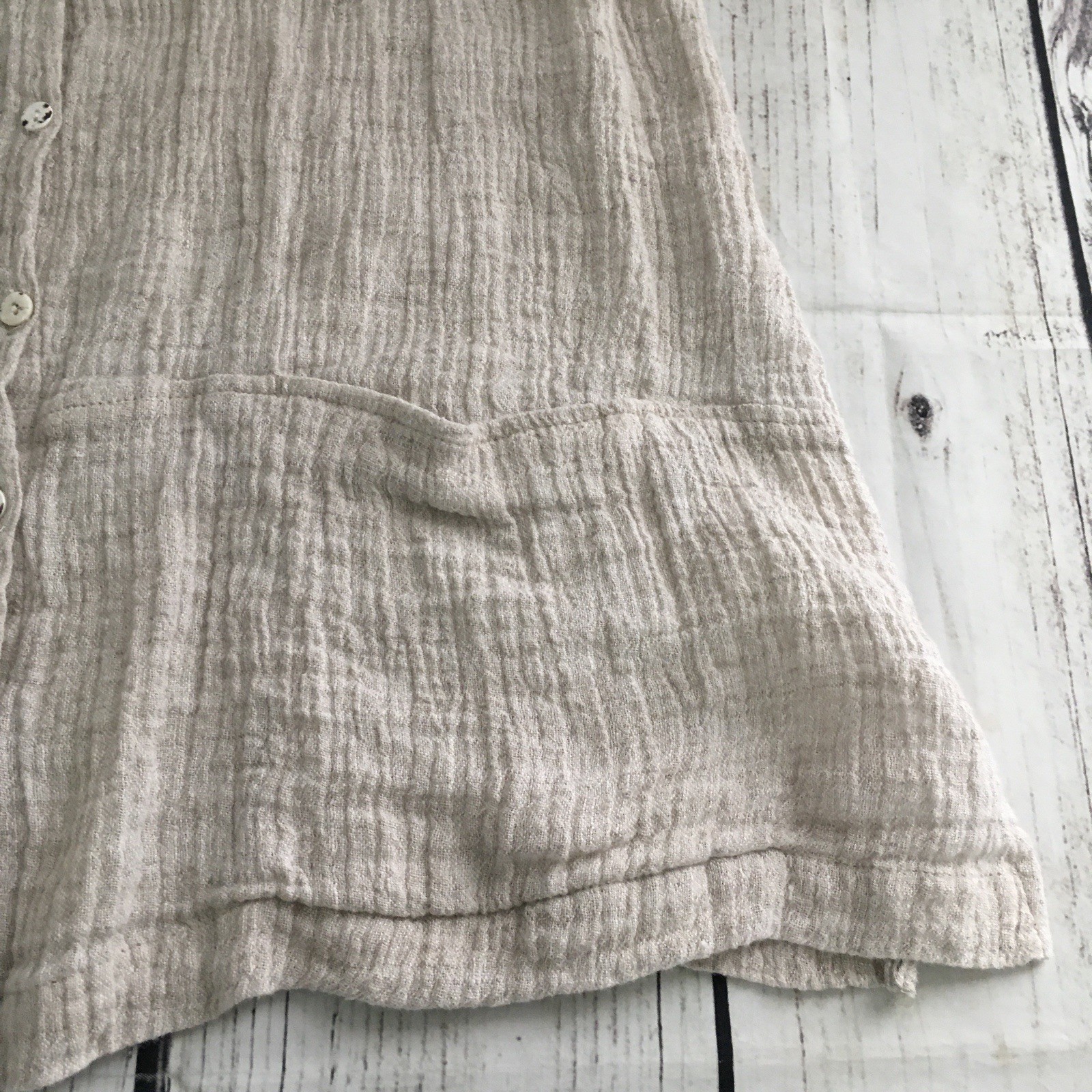 Pure Jill Linen Button Front Cardigan Blouse Top Sz M Crinkle 3/4 Sleeve Pockets