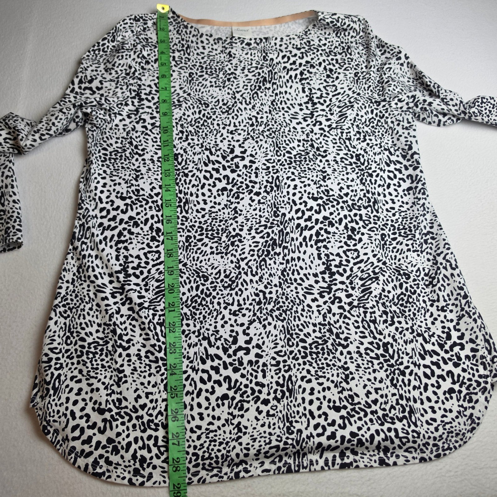 Soma NWOT Leopard Print Long Sleeve Boat Neck Cotton Blend Top Black White Large