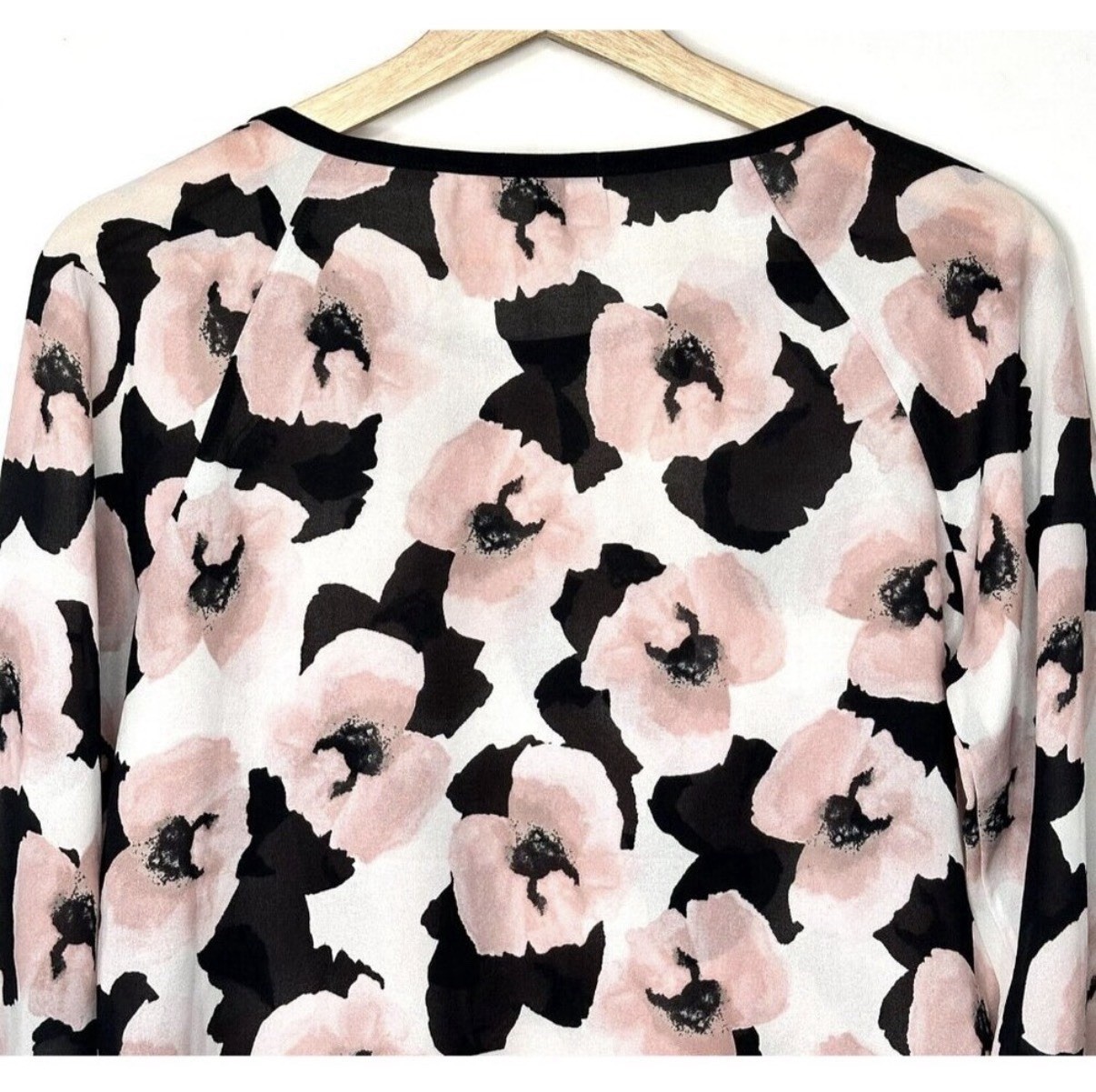 Dynamite Blouse Womens XS Pink Black Sheer Floral Long Sleeve Chiffon Top